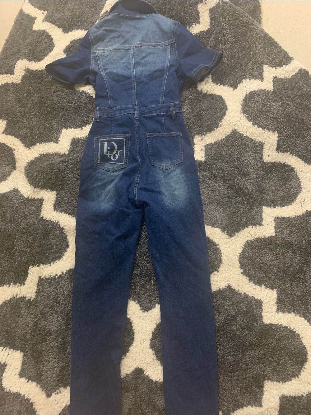 Dior women Indigo Denim Jumpsuit with Logo Back Pocket